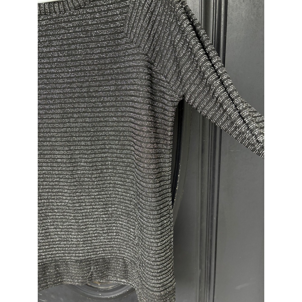 BB Dakota Women's XS‎ Black Silver Metallic Striped Raglan Long Sleeve Top - Picture 6 of 11
